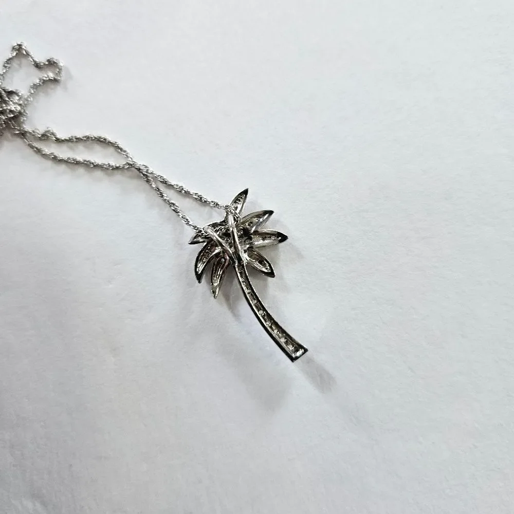 Fine Arts Silver FAS 925 Sterling Silver Simulated Diamond Palm Tree Necklace